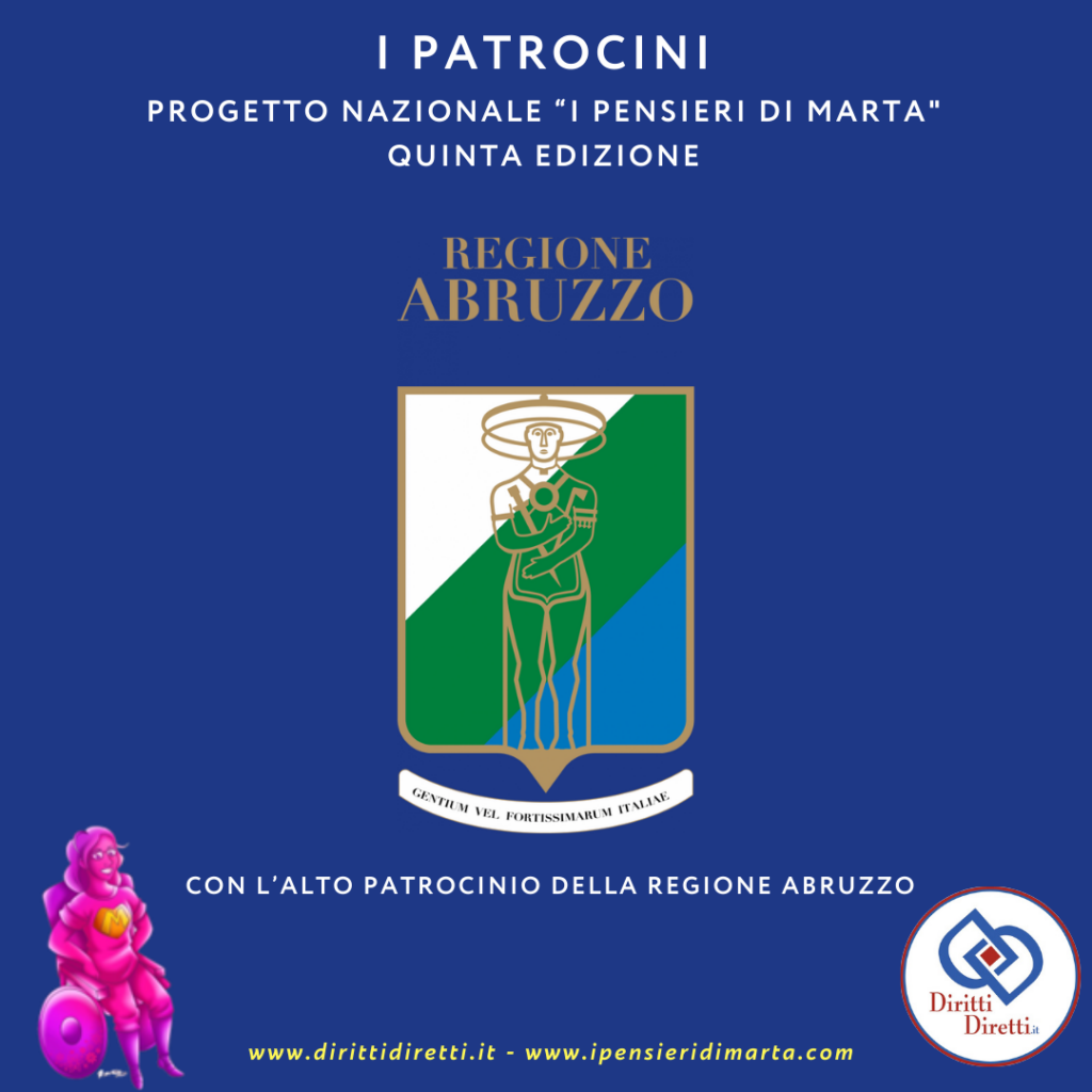 Alto Patrocinio Regione Abruzzo con Logo concesso per il Progetto Nazionale I Pensieri di Marta